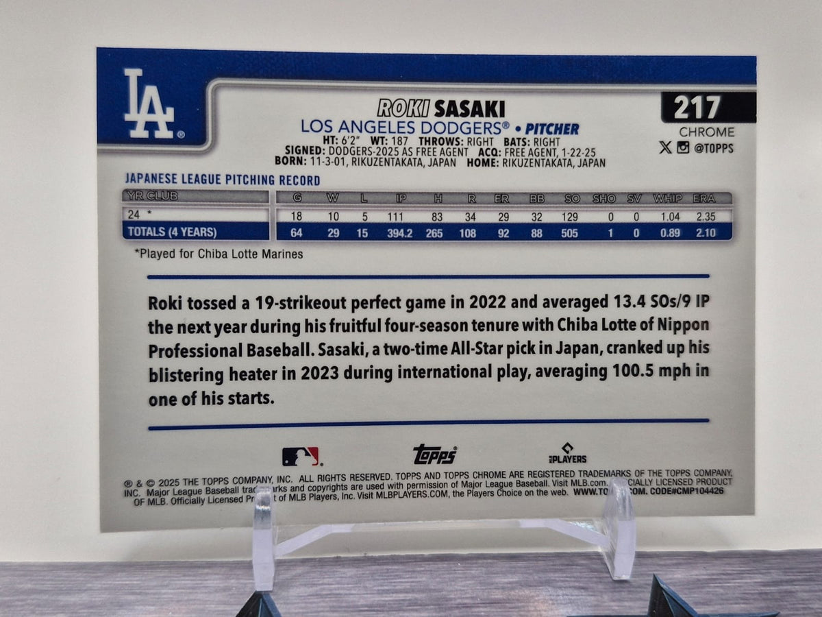 2025 Topps Chrome Sapphire Edition #217 Roki Sasaki