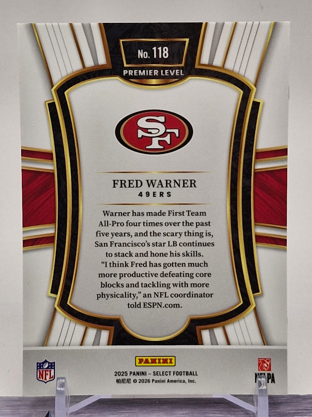 2025 Panini Select #118 Fred Warner Silver Prizm