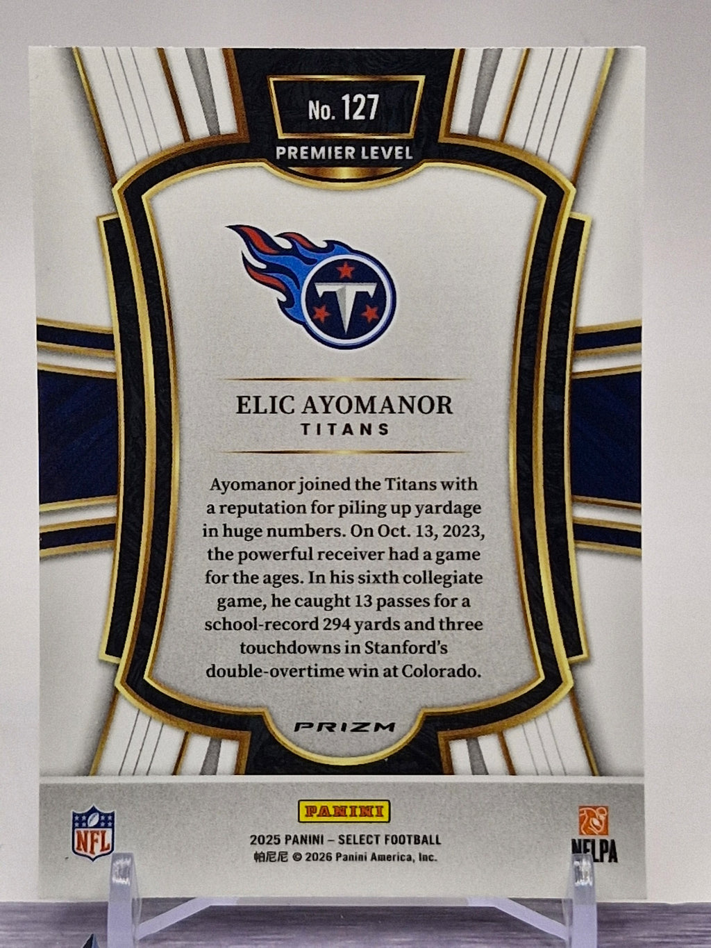 2025 Panini Select #127 Elic Ayomanor Black and Red Prizm Shock