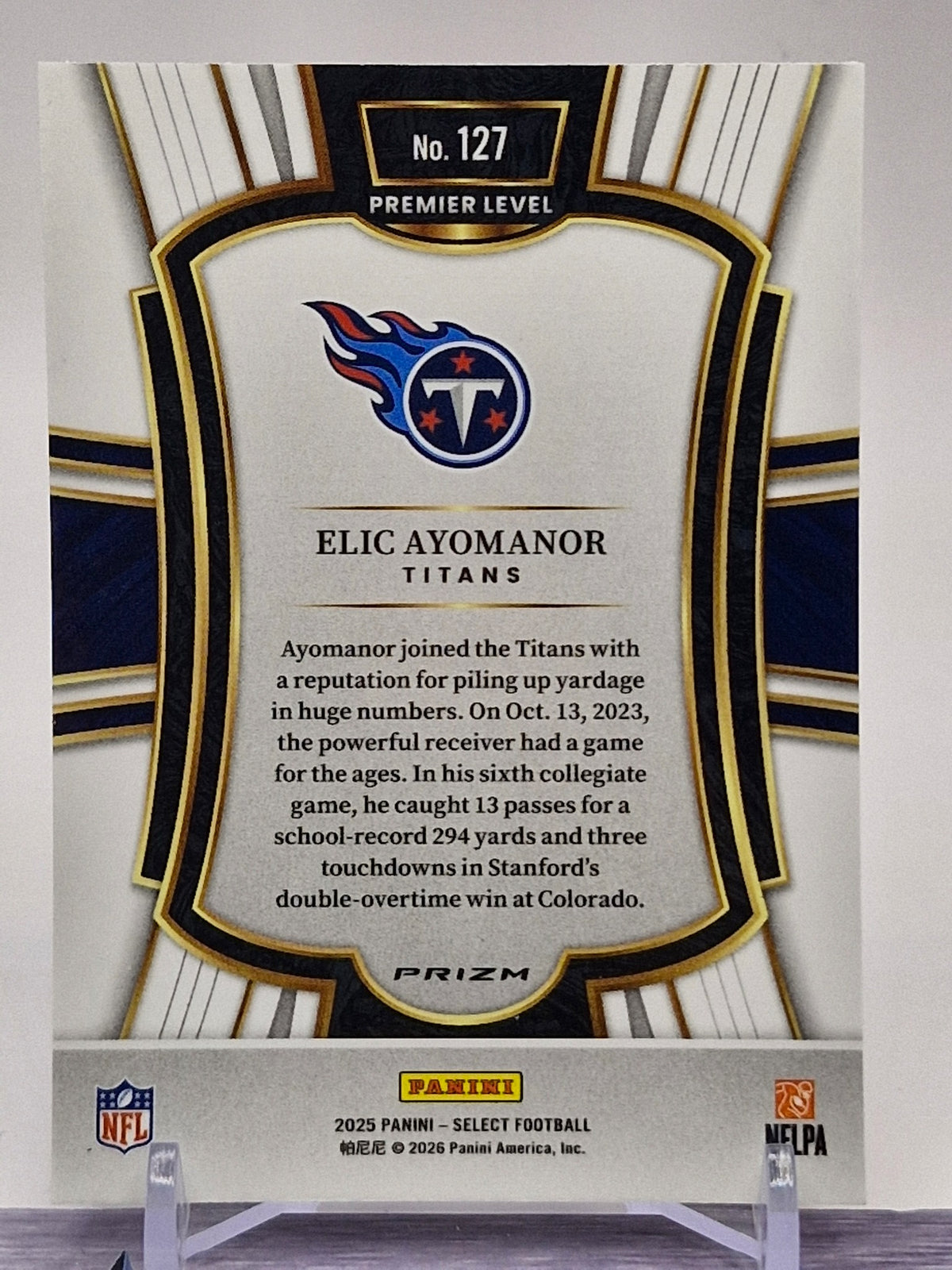 2025 Panini Select #127 Elic Ayomanor Black and Red Prizm Shock
