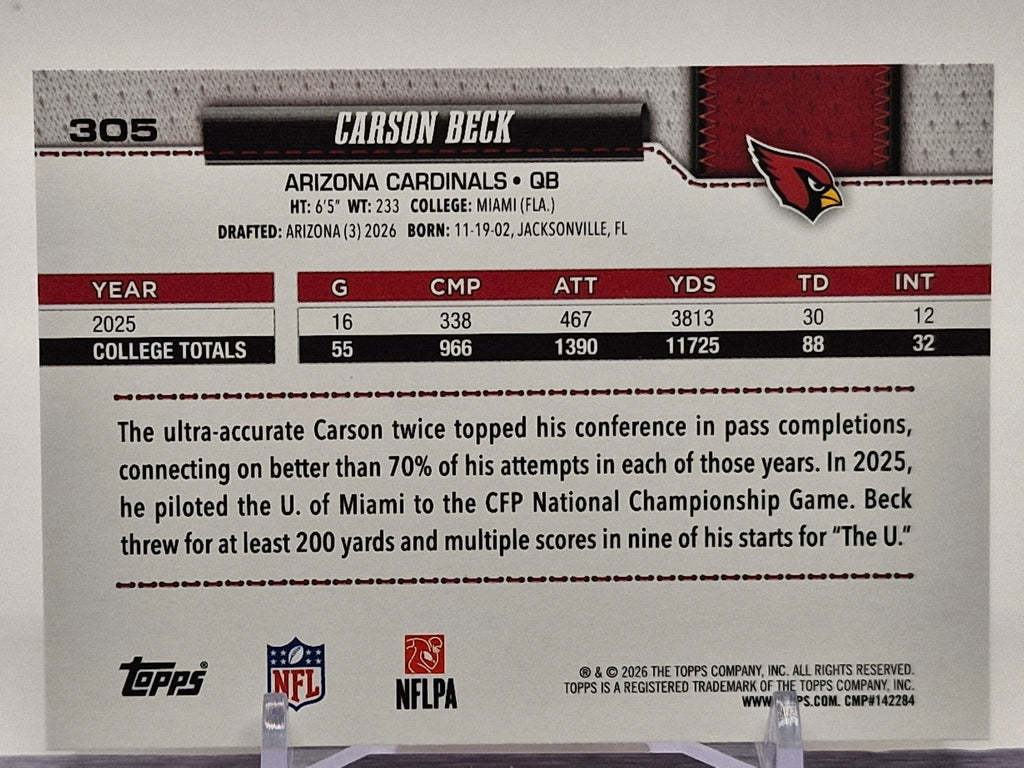 2026 Topps Flagship #305 Carson Beck
