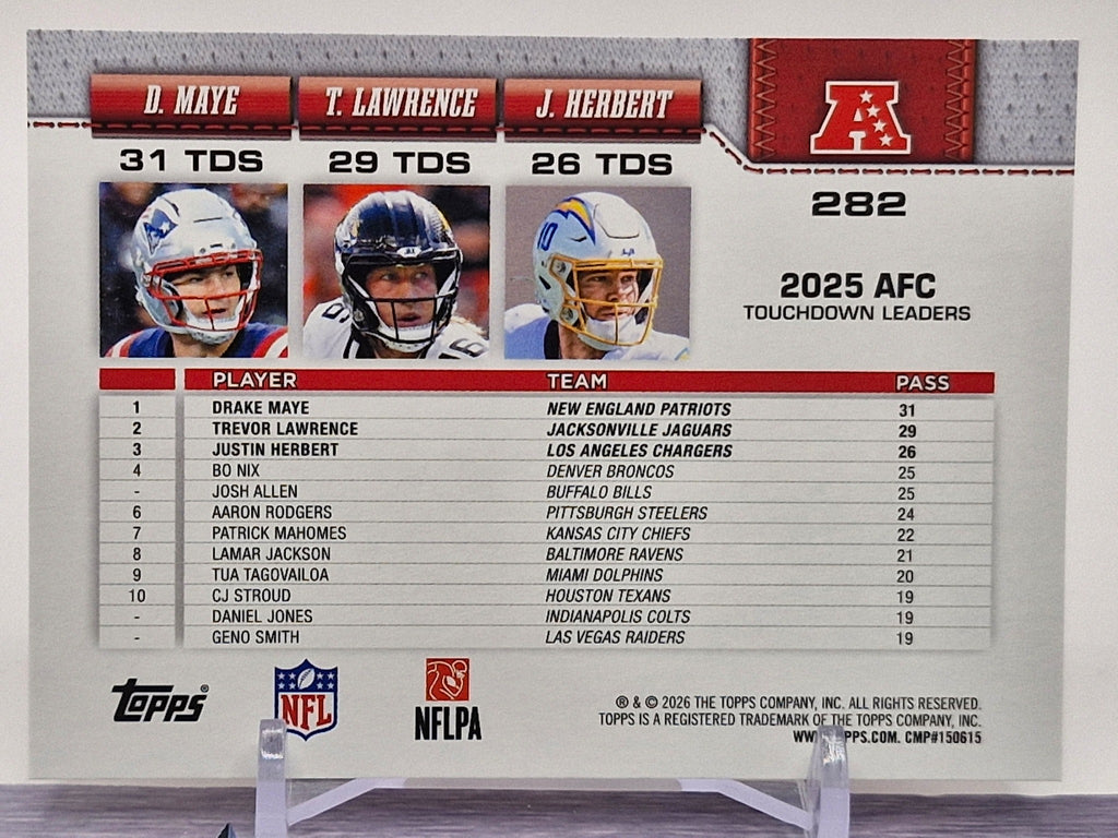 2026 Topps Flagship #282 AFC Passing Leaders (Lawrence / Maye / Herbert)