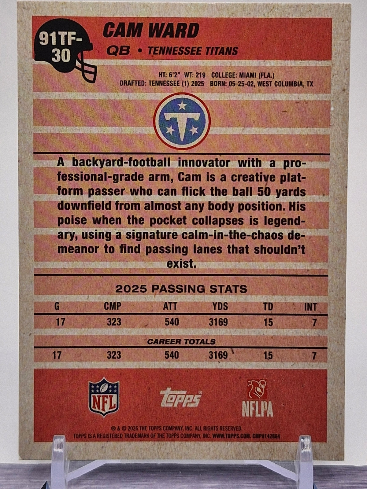 2026 Topps Flagship #91TF-30 Cam Ward 1991 Topps Football
