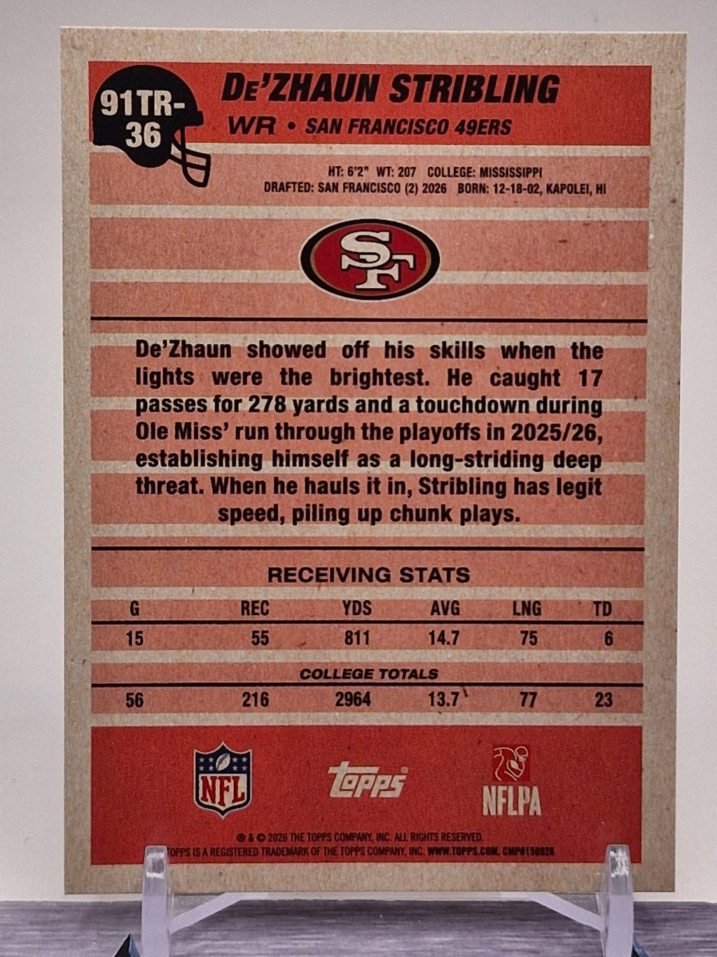 2026 Topps Flagship #91TR-36 De'Zhaun Stribling 1991 Topps Football Rookies