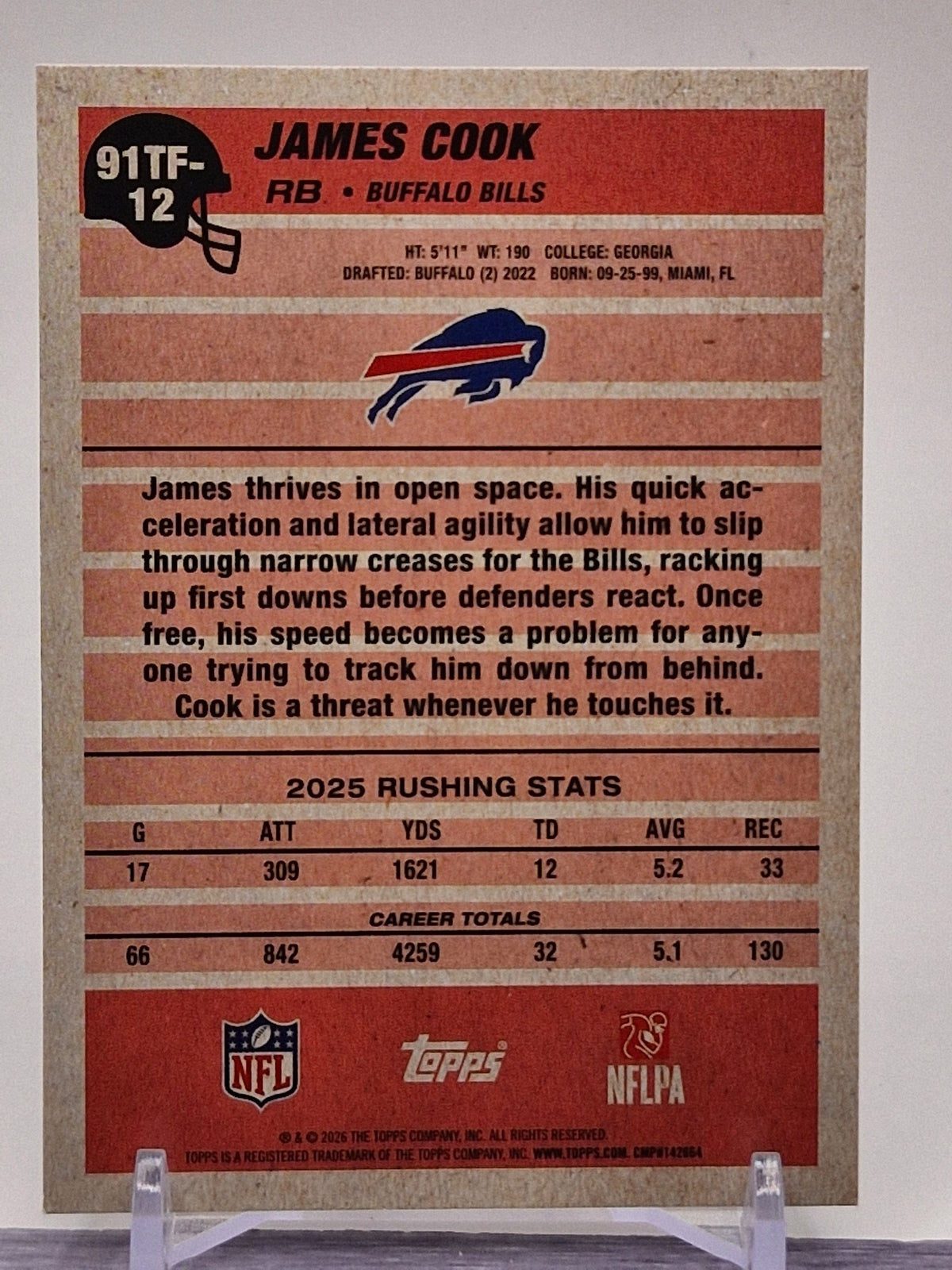 2026 Topps Flagship #91TF-12 James Cook 1991 Topps Football