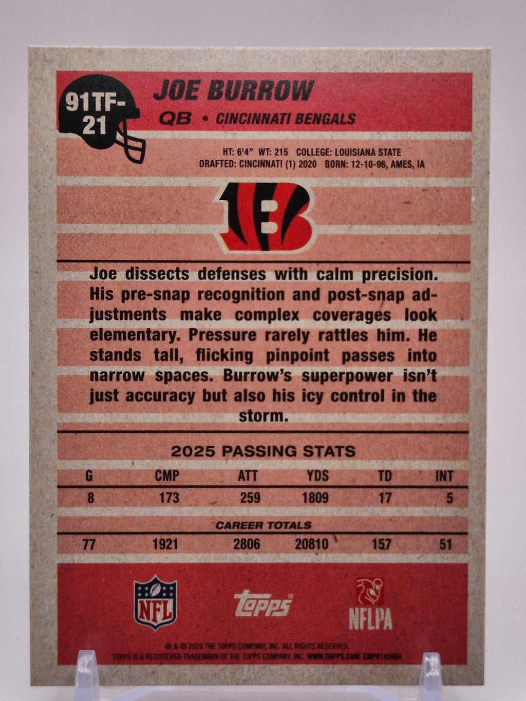 2026 Topps Flagship #91TF-21 Joe Burrow 1991 Topps Football Crackle