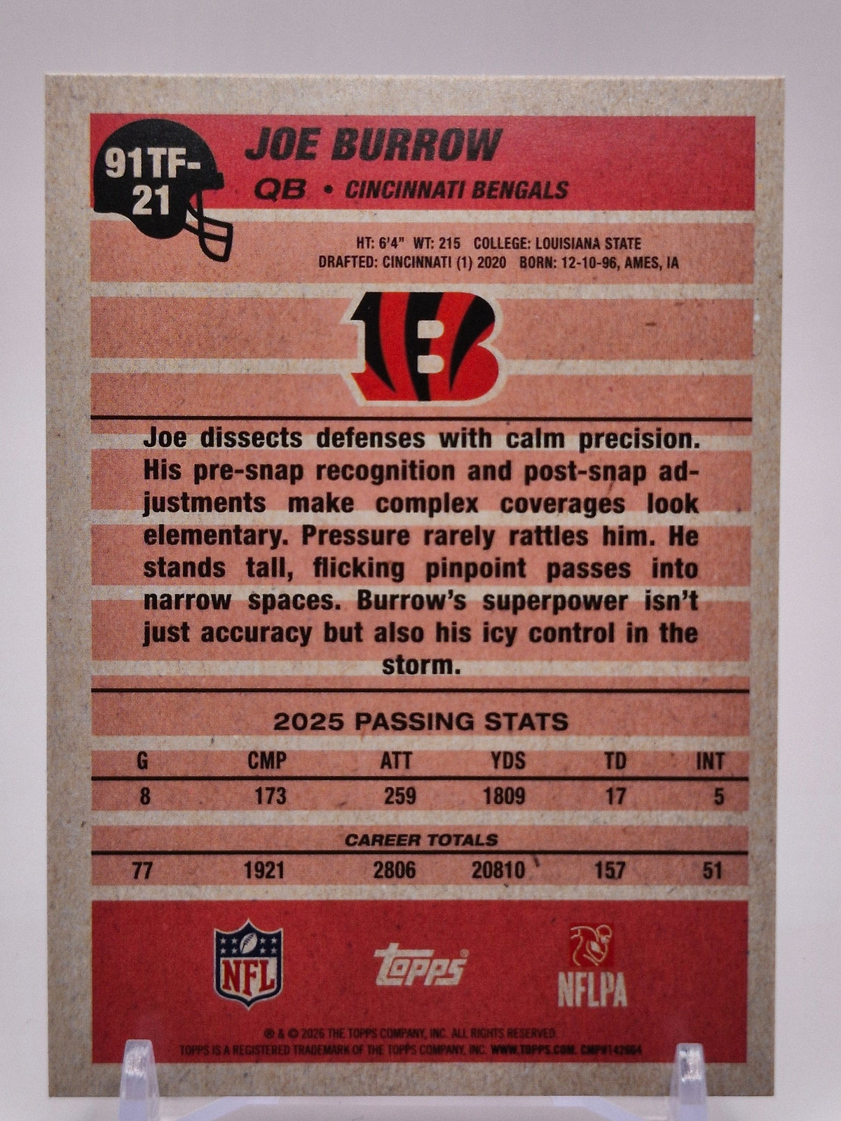 2026 Topps Flagship #91TF-21 Joe Burrow 1991 Topps Football Crackle