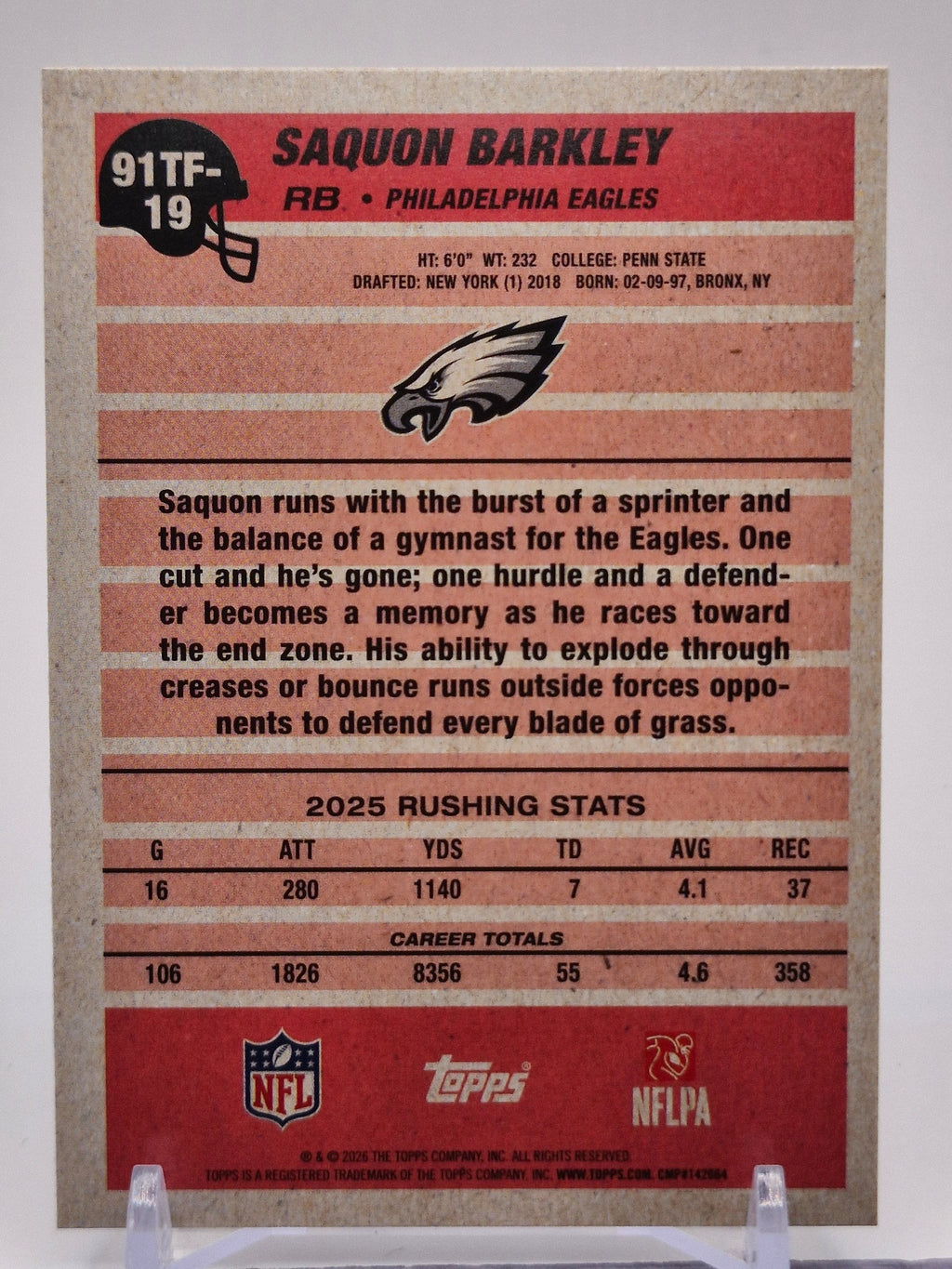 2026 Topps Flagship #91TF-19 Saquon Barkley 1991 Topps Football Crackle