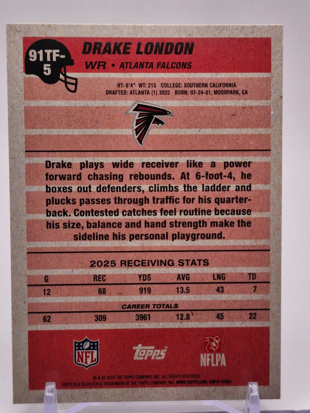 2026 Topps Flagship #91TF-5 Drake London 1991 Topps Football Crackle