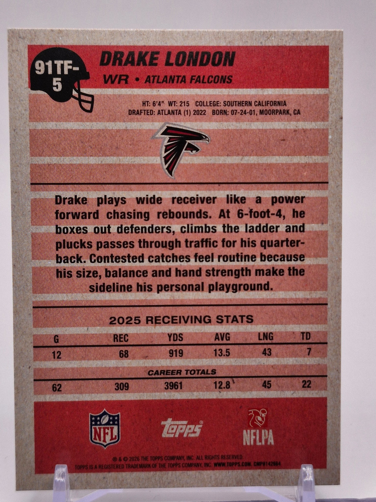 2026 Topps Flagship #91TF-5 Drake London 1991 Topps Football Crackle