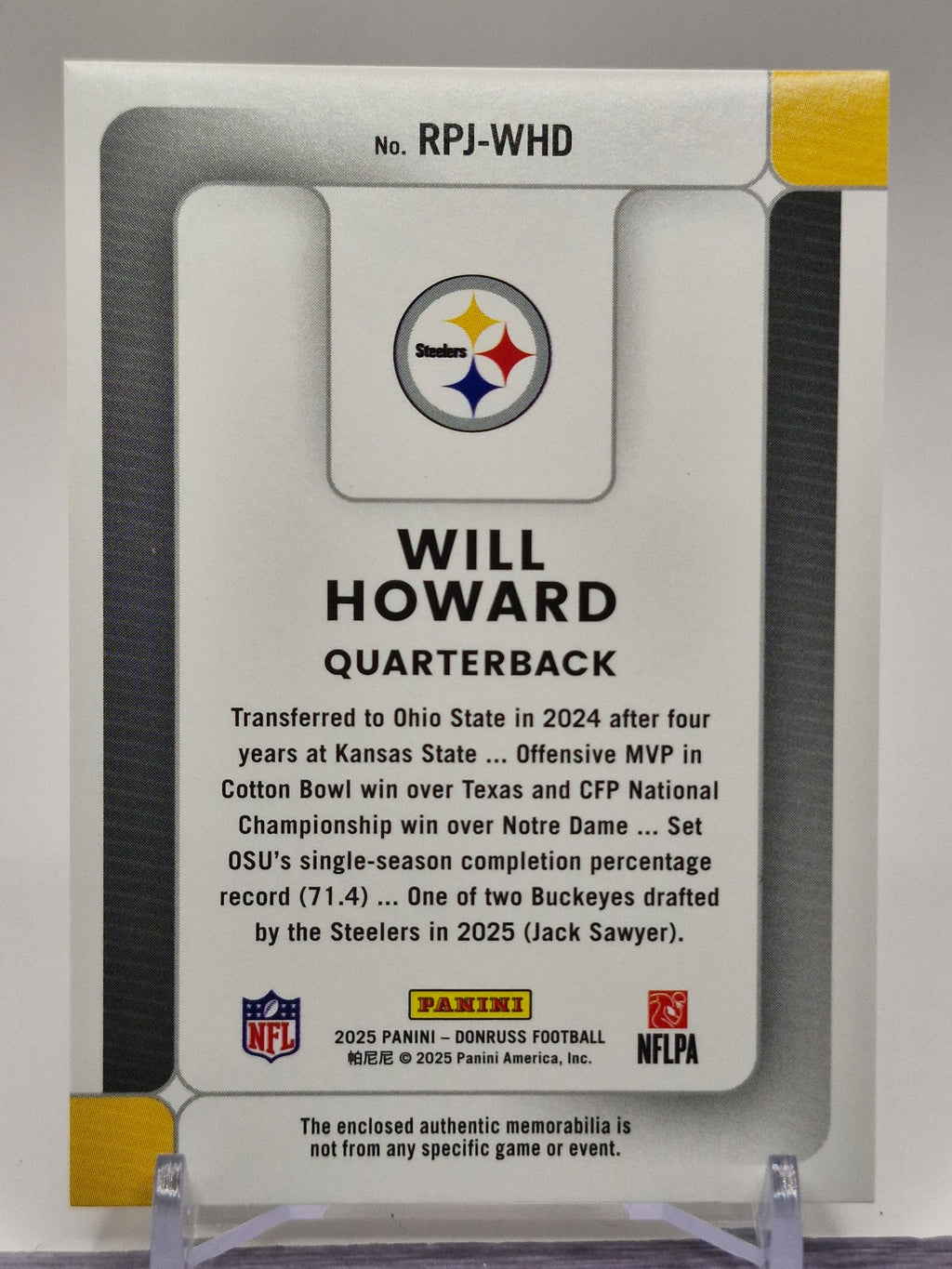 2025 Donruss #RPJ-WHD Will Howard Rookie Phenom Jerseys