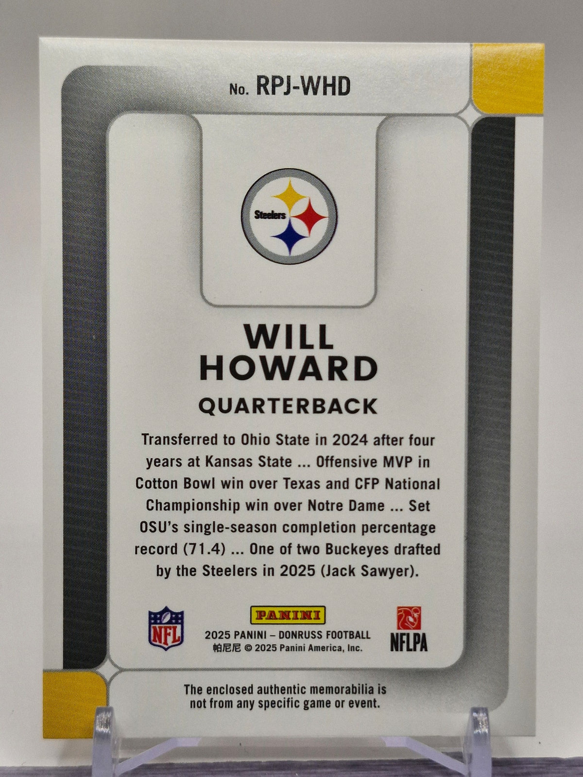 2025 Donruss #RPJ-WHD Will Howard Rookie Phenom Jerseys