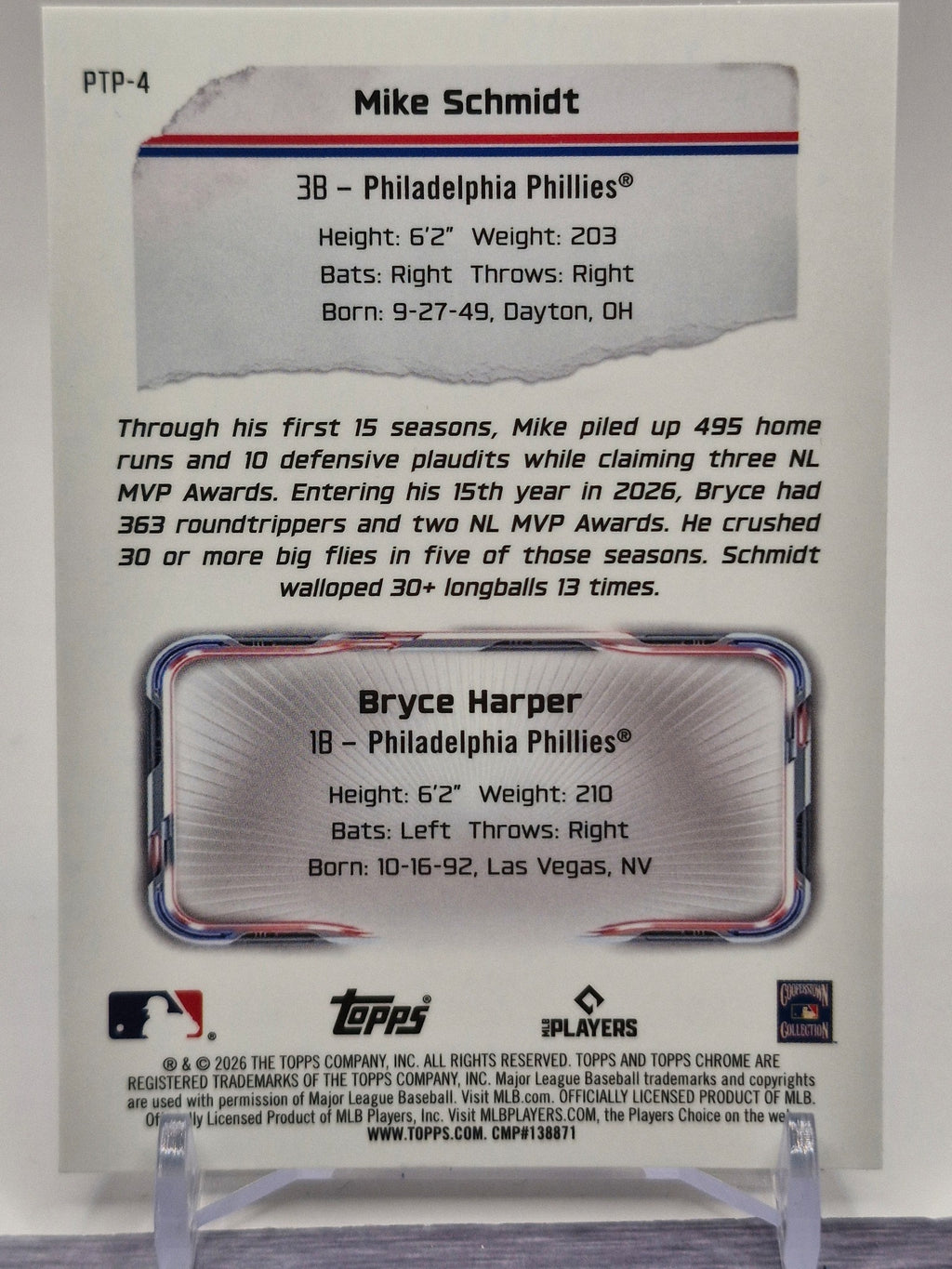 2026 Topps Chrome #PTP-4 Mike Schmidt / Bryce Harper Past to Present