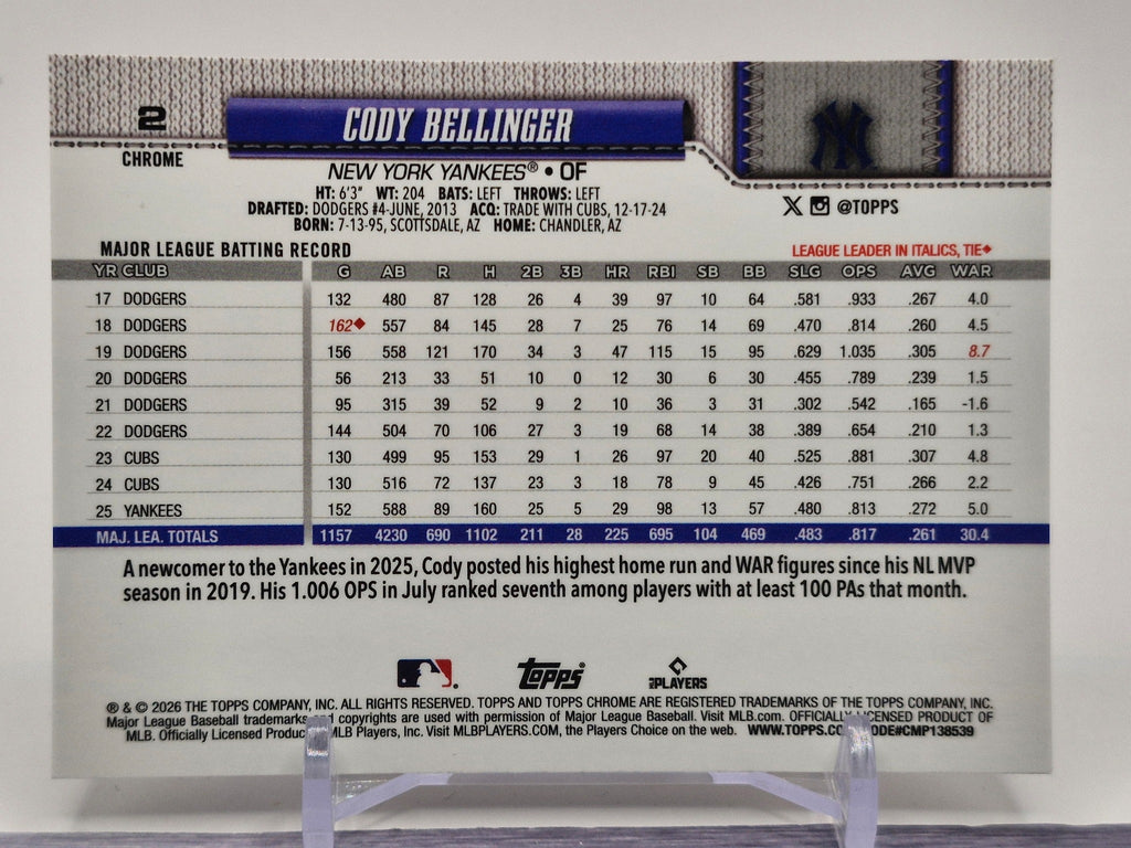 2026 Topps #607 Cody Bellinger Silver Crackle Foil