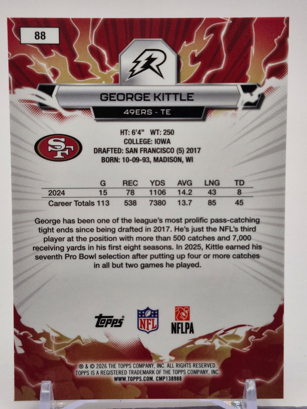 2025 Topps Resurgence #88 George Kittle Sky Blue & Pink Shock Refractor
