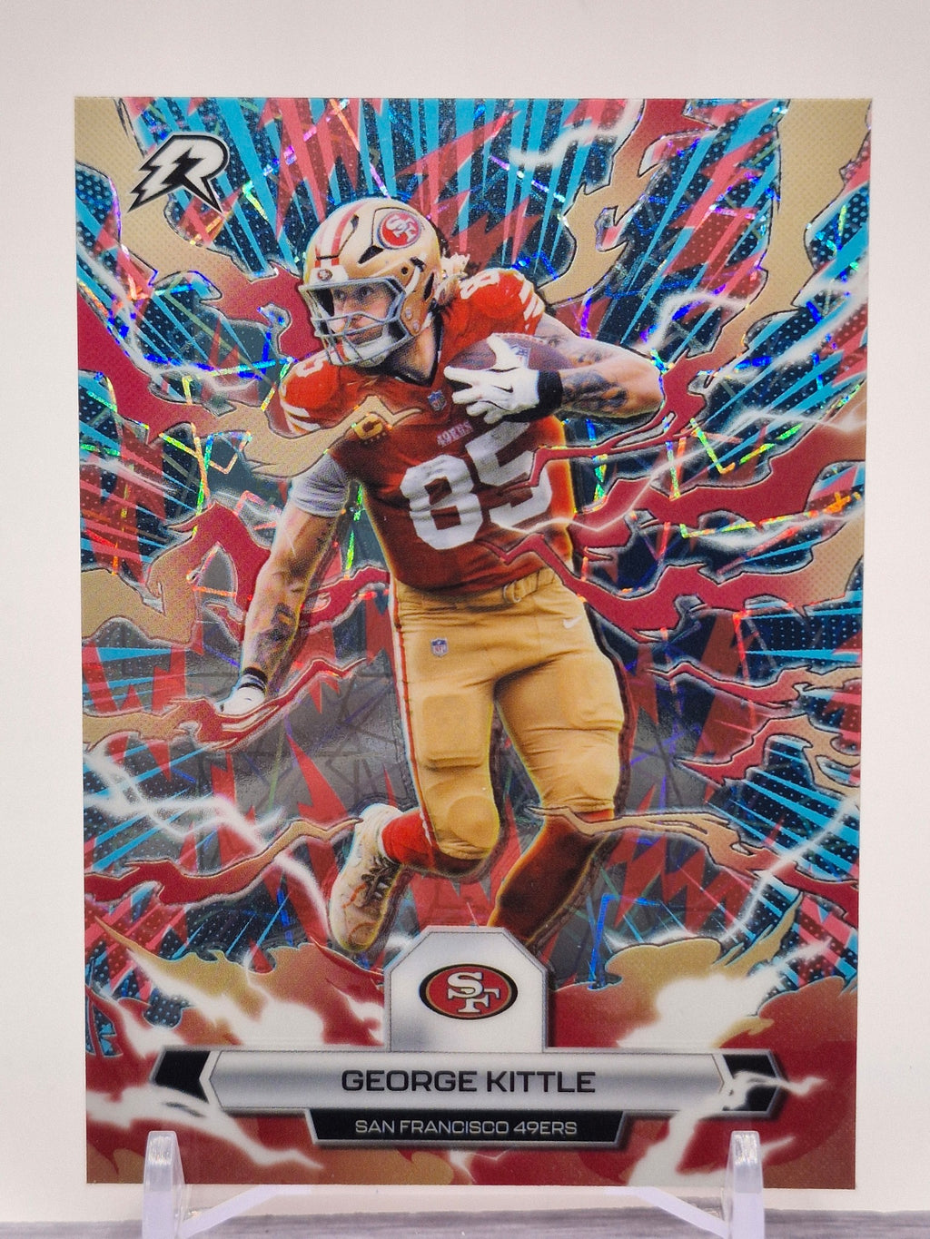 2025 Topps Resurgence #88 George Kittle Sky Blue & Pink Shock Refractor