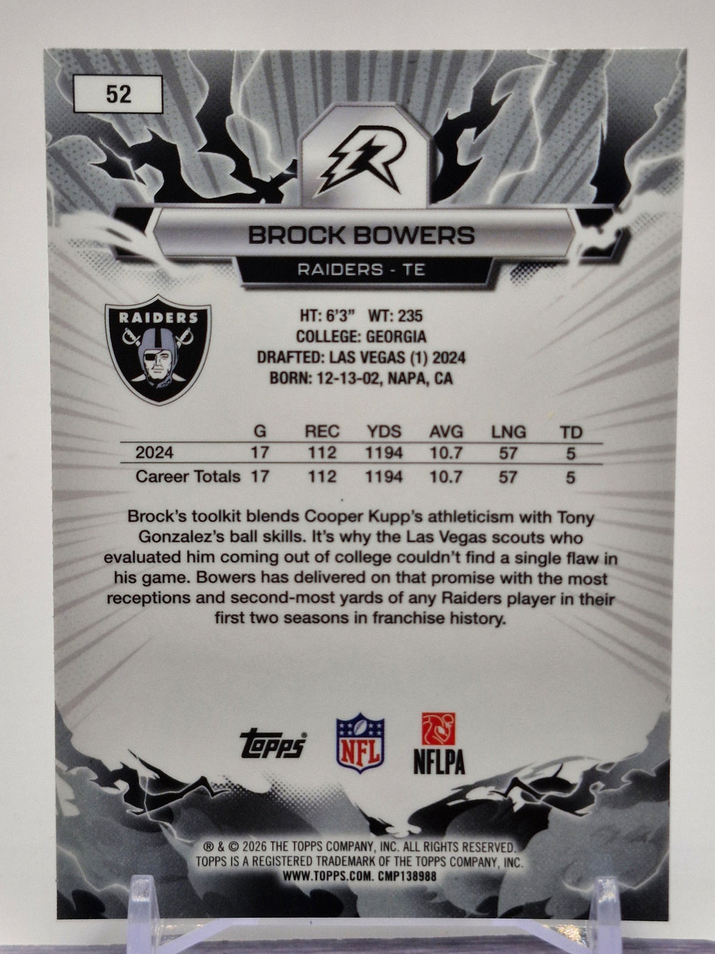 2025 Topps Resurgence #52 Brock Bowers Sky Blue & Pink Shock Refractor