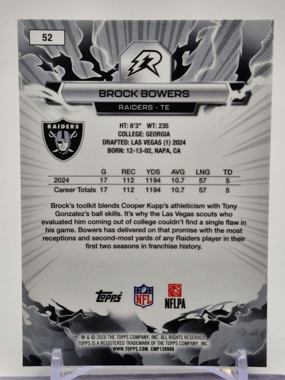 2025 Topps Resurgence #52 Brock Bowers Sky Blue & Pink Shock Refractor