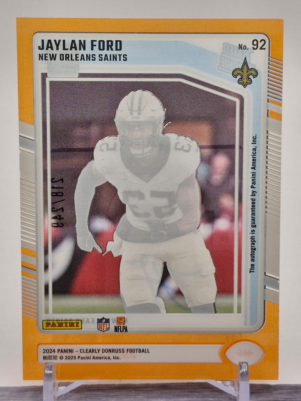 2024 Donruss #92 Jaylan Ford Clearly Rated Rookie Auto Orange #/249