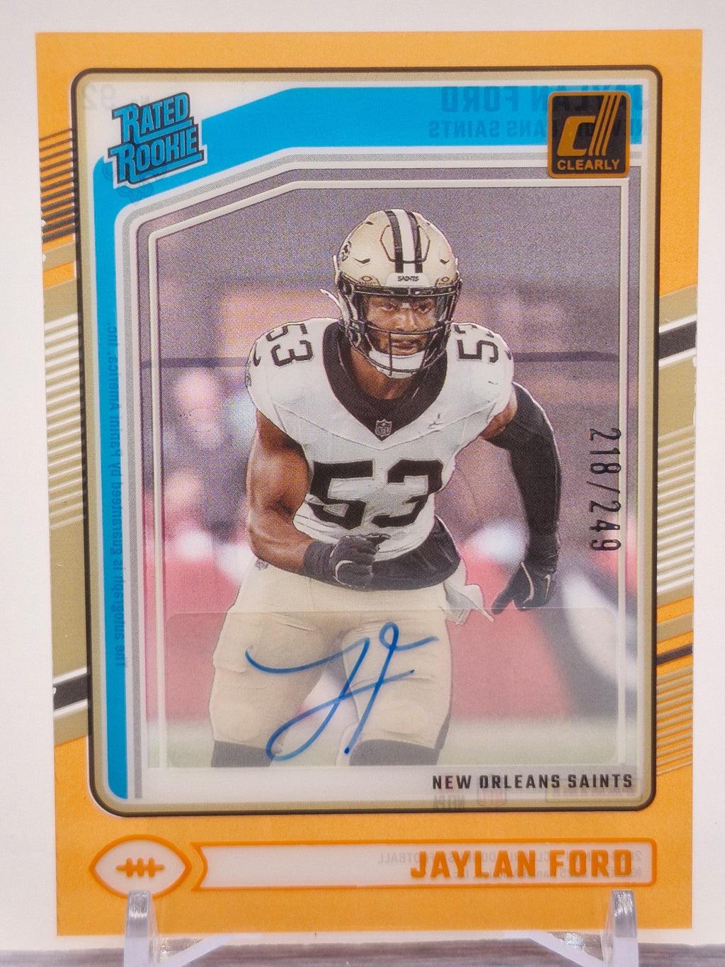 2024 Donruss #92 Jaylan Ford Clearly Rated Rookie Auto Orange #/249