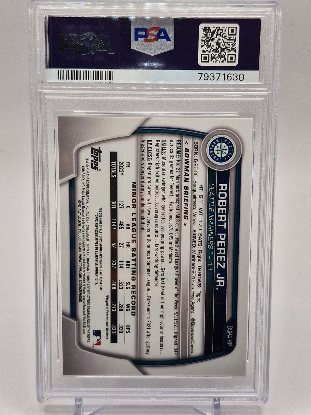 2023 Bowman #CPA-RP Robert Perez Jr. Chrome Prospect Autographs