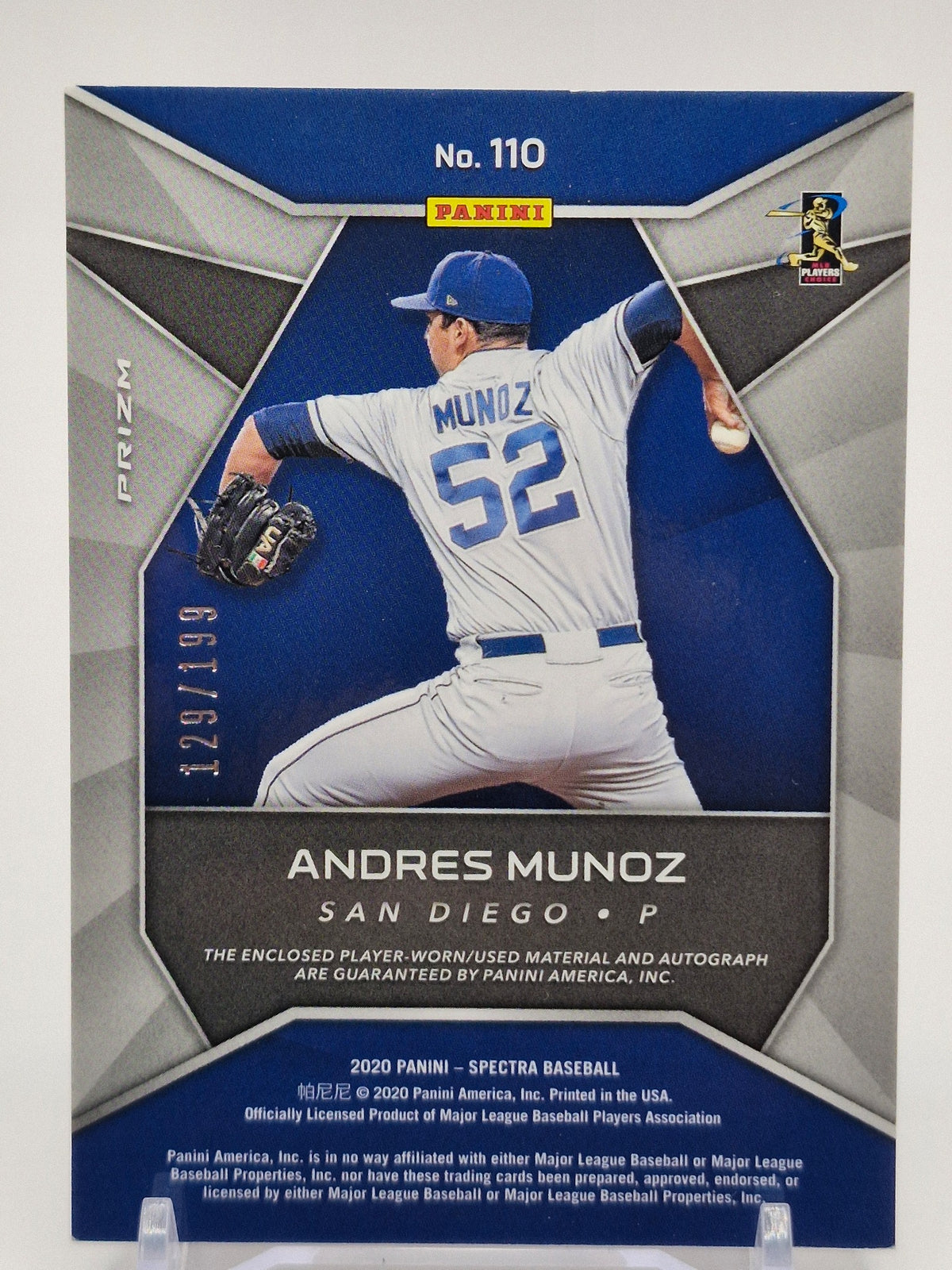 2020 Panini Chronicles #110 Andres Munoz Spectra Neon Blue #/199
