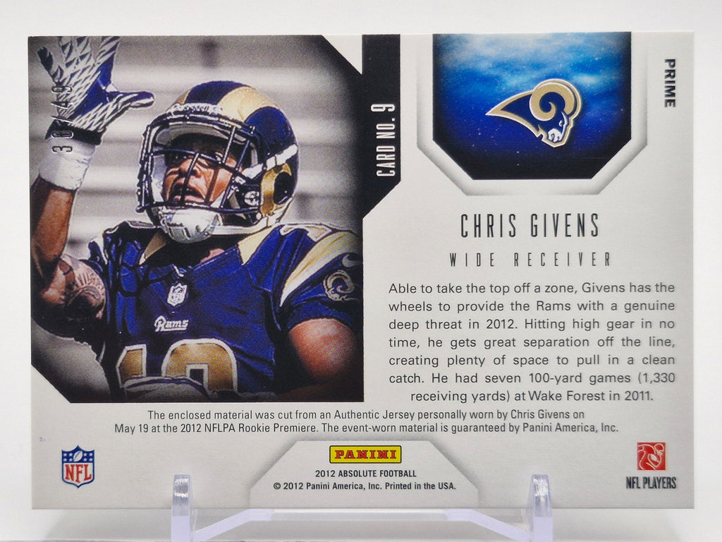 2012 Panini Absolute #9 Chris Givens Star Gazing Materials Prime #/49