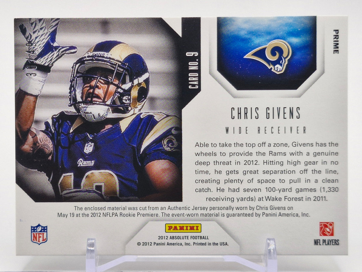 2012 Panini Absolute #9 Chris Givens Star Gazing Materials Prime #/49