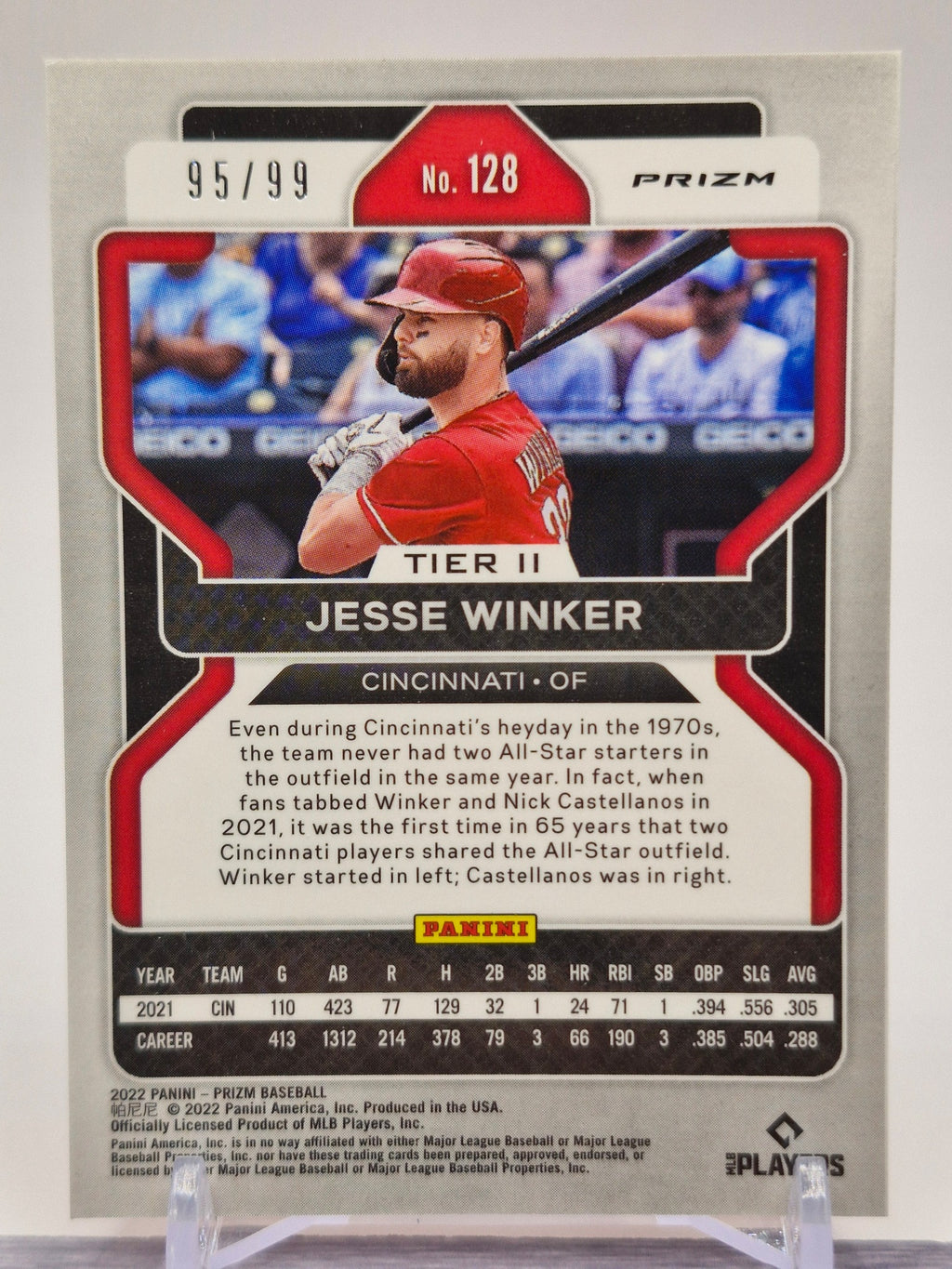 2022 Panini Prizm #128 Jesse Winker Red Donut Circles Prizm #/99