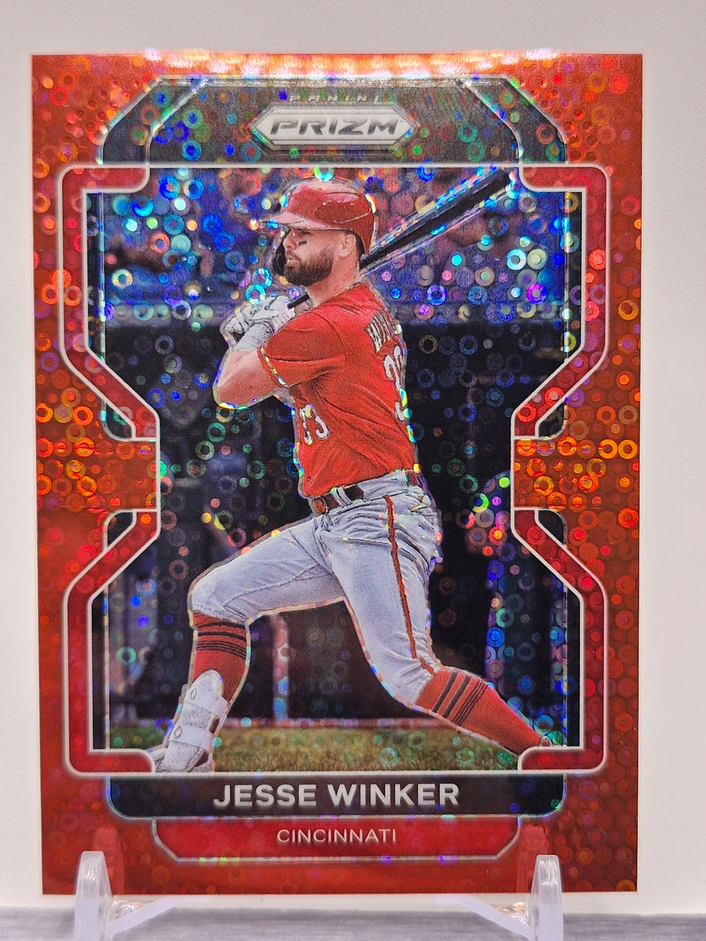 2022 Panini Prizm #128 Jesse Winker Red Donut Circles Prizm #/99