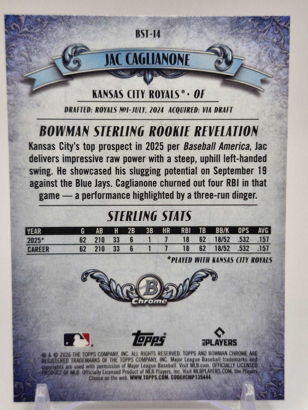 2026 Bowman #BST-14 Jac Caglianone Bowman Sterling