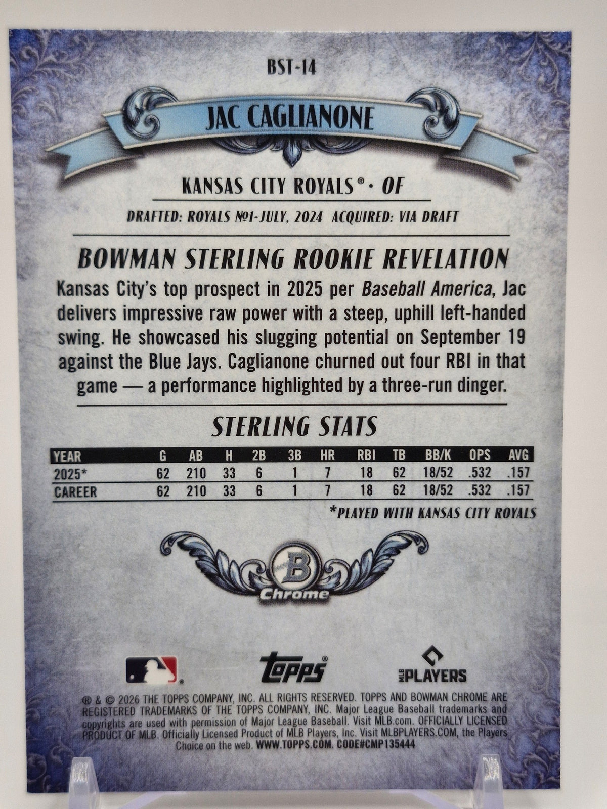 2026 Bowman #BST-14 Jac Caglianone Bowman Sterling