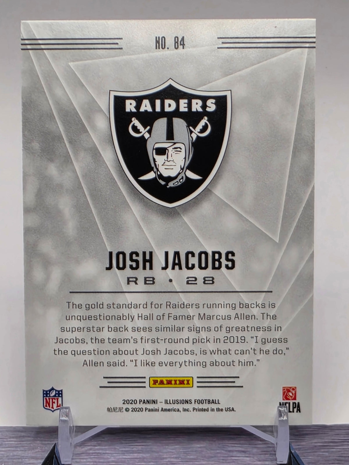 2020 Panini Illusions #84 Josh Jacobs Trophy Collection Light Blue #/199