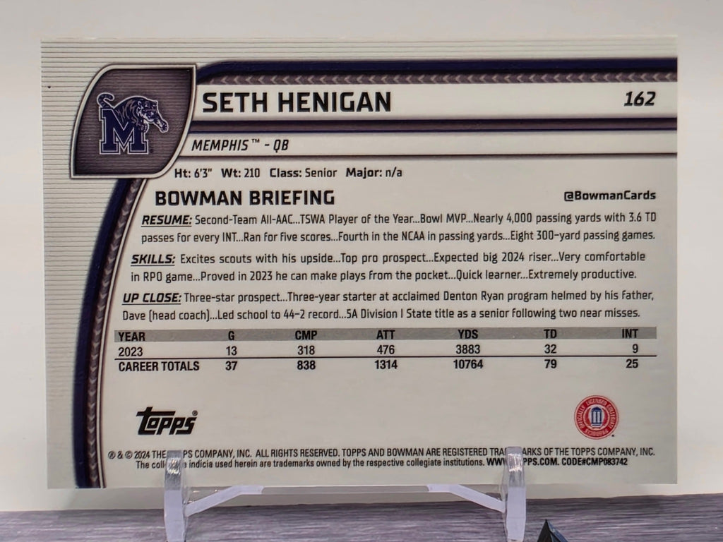 2024 Bowman University Chrome Sapphire Edition #162 Seth Henigan Gold