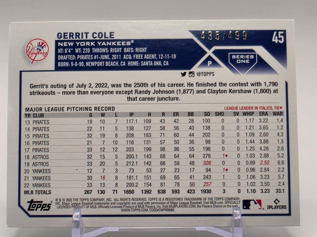 2023 Topps #45 Gerrit Cole Silver Pattern Foilboard #/499