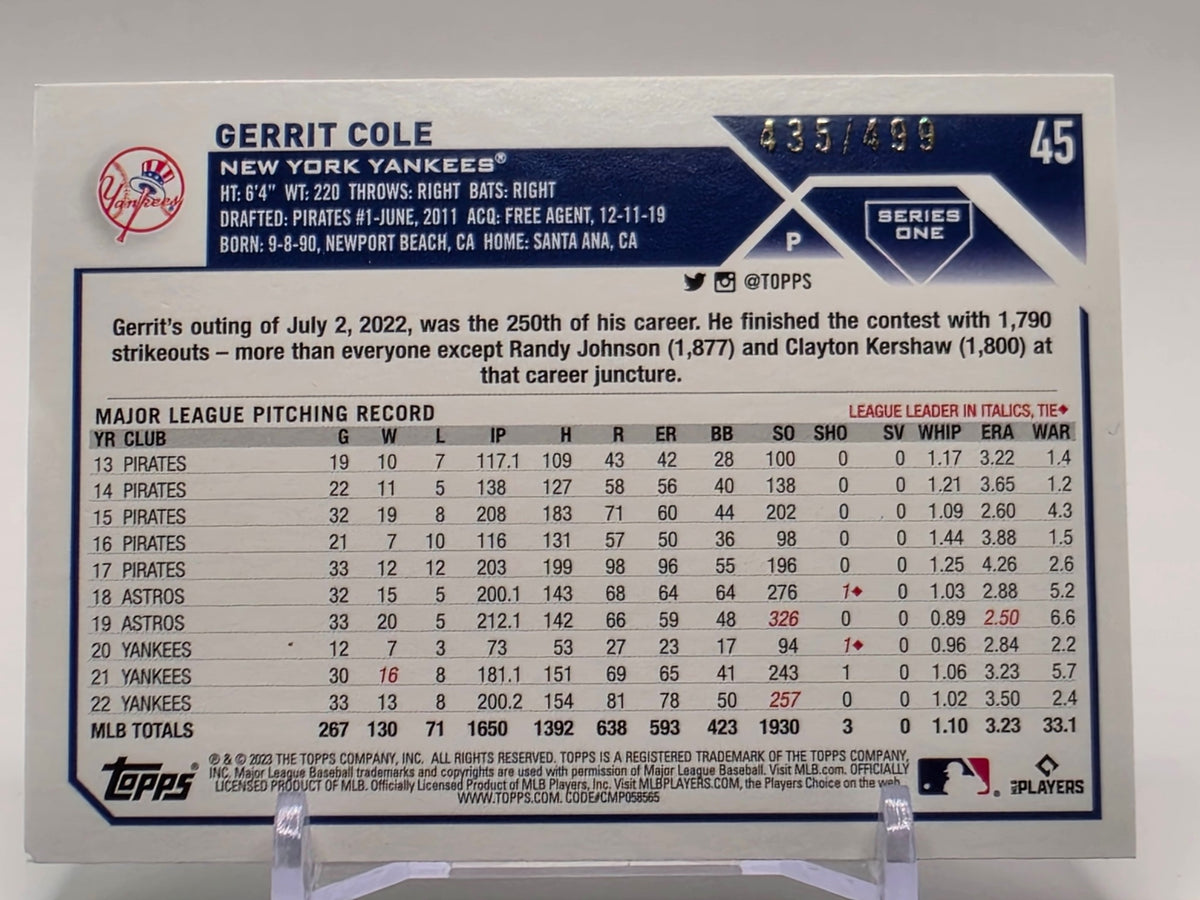 2023 Topps #45 Gerrit Cole Silver Pattern Foilboard #/499