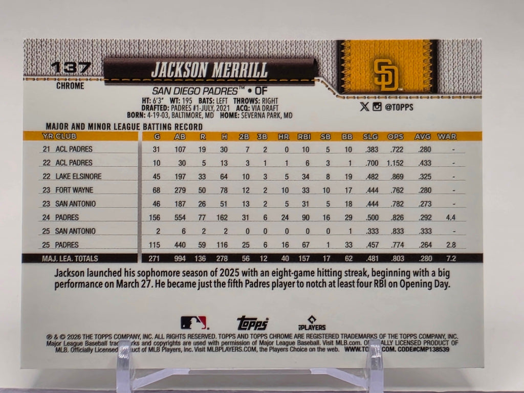 2026 Topps Chrome #137 Jackson Merrill