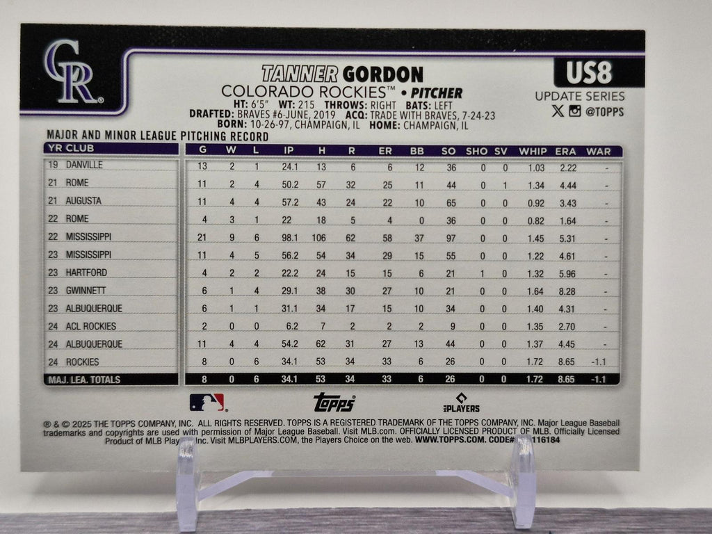 2025 Topps Update #US8 Tanner Gordon Diamante Foil