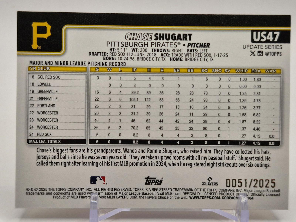 2025 Topps Update #US47 Chase Shugart Gold #/2025