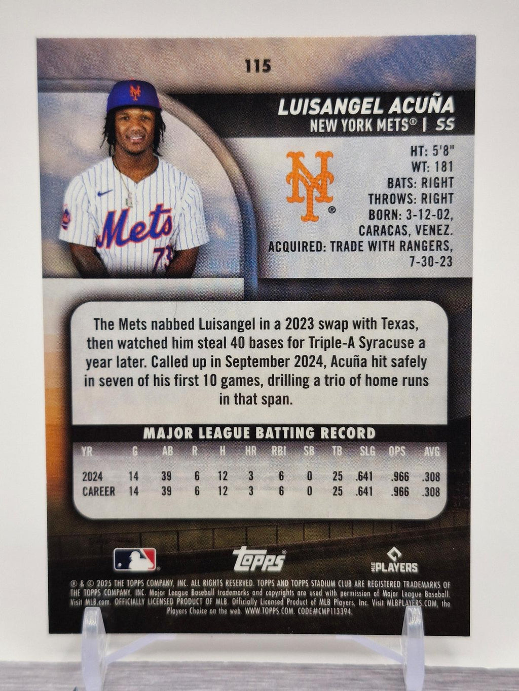 2025 Stadium Club #115 Luisangel Acuña Blue Foil