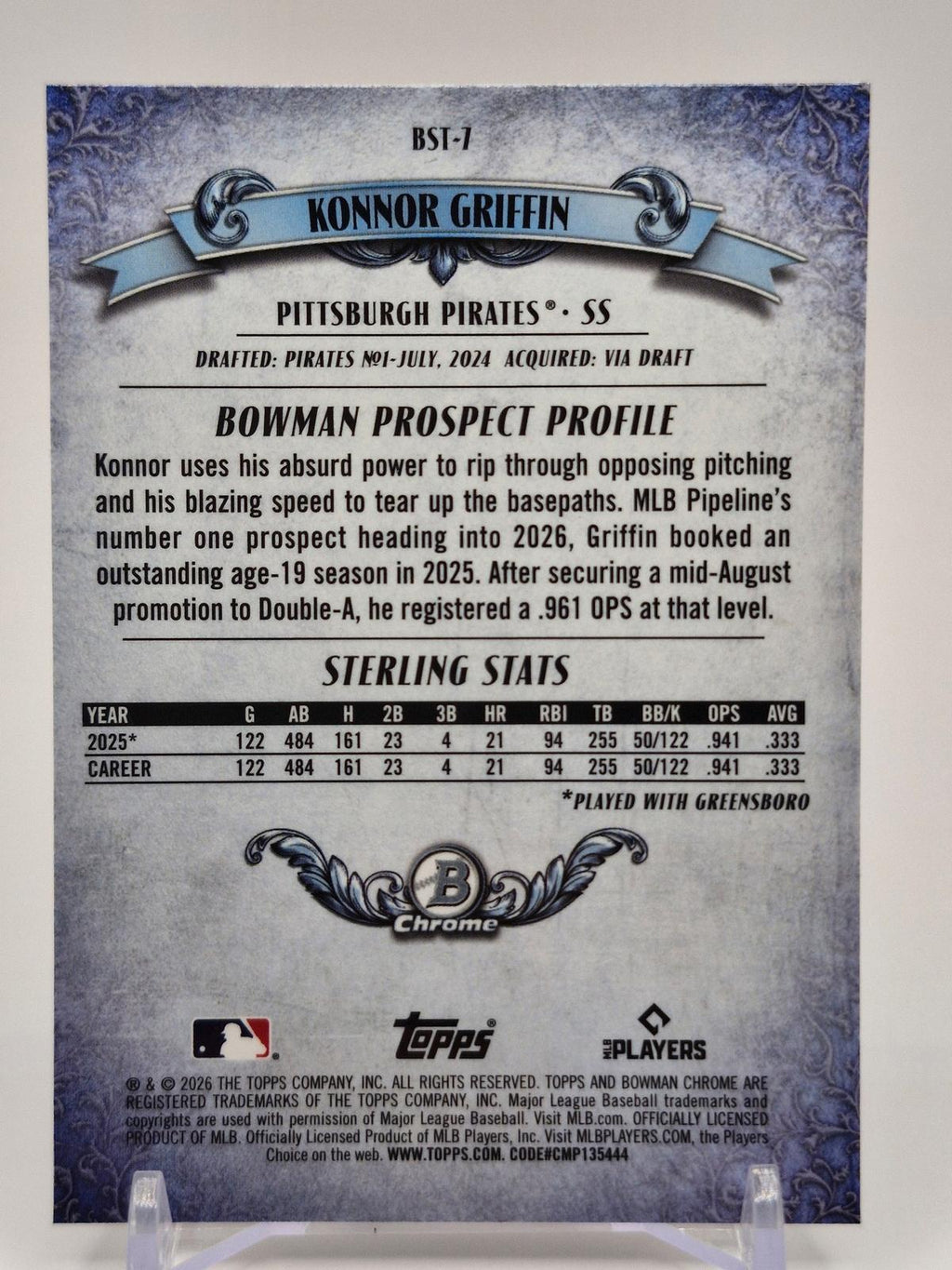 2026 Bowman #BST-7 Konnor Griffin Bowman Sterling