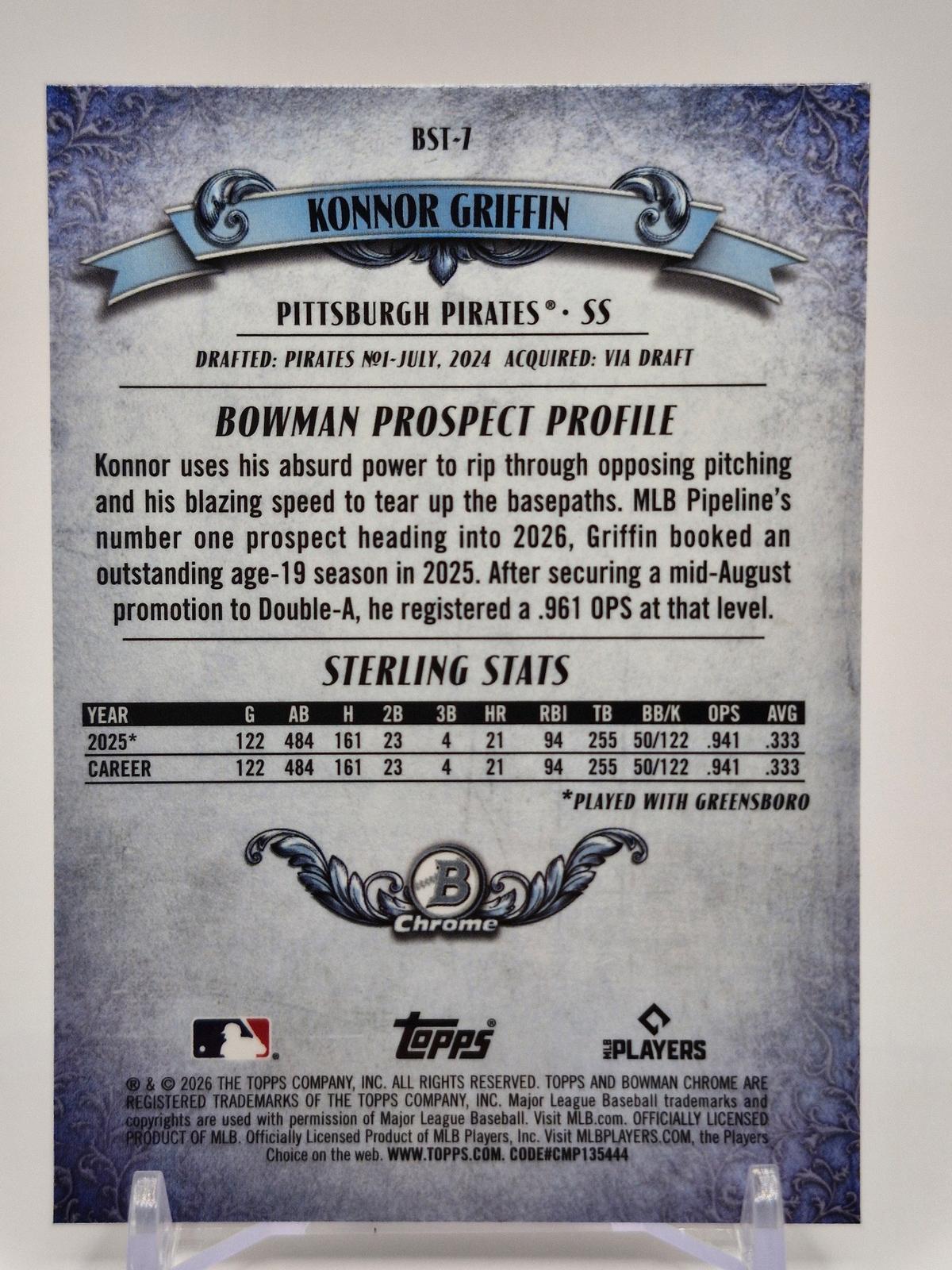 2026 Bowman #BST-7 Konnor Griffin Bowman Sterling