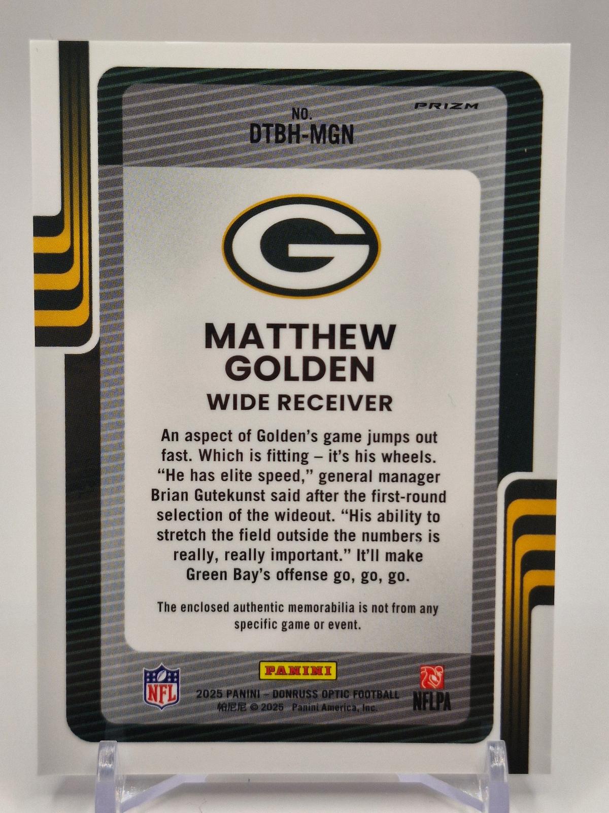 2025 Donruss Optic #DTBH-MGN Matthew Golden Donruss Threads Blue Hyper